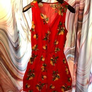 Red lemon print button top dress